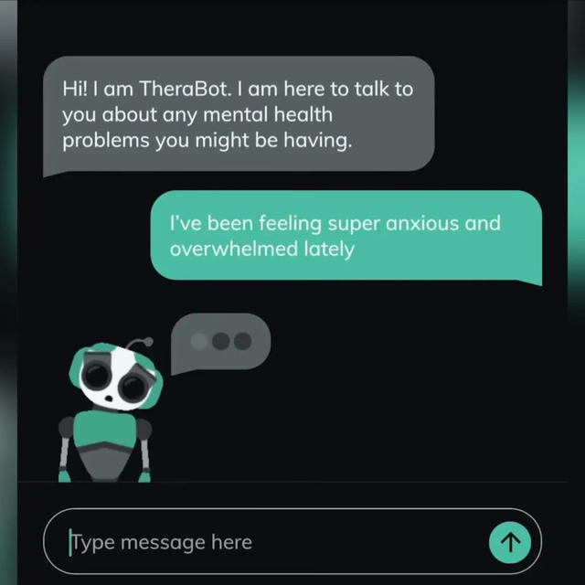 Therabot — a sample conversation with the Therabot mascot about feeling anxious